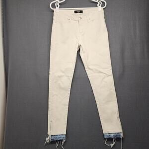 REDTAG Jeans Womens UK12 (US 8) Beige Skinny Ankle Zip Frayed Hem Contrast Cuff